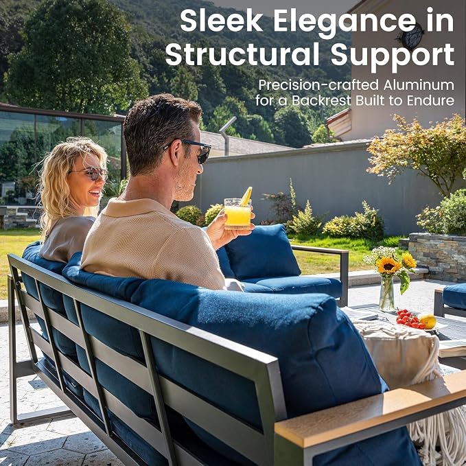 Sundale Outdoor Aluminum Patio Furniture Set, 6 Piece Outdoor Conversation Sets with Coffee Table and 6" Thick Olefin Cushions, All Weather Outdoor Sectional Set for Deck, Lawn, Yard