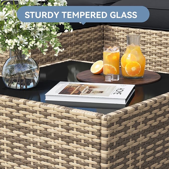 LazySunsets 7 Piece Outdoor Patio Furniture Set with Coffee Table, Outdoor Patio Furniture Sets with 4'' Thicken Cushion, Wicker Rattan Outdoor Conversation Set for Backyard, Black
