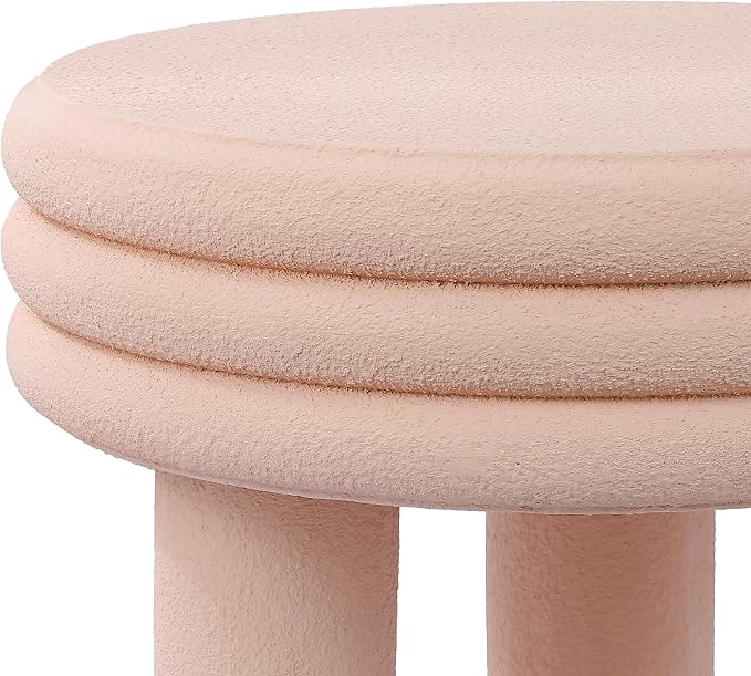 JONATHAN Y Rashida 18" Modern Round Polyresin Indoor Outdoor Accent Side Table, Weather Resistant Table with Chunky Ribbed Stacked Ring Design and Tripod Pillar Base, Pink Frosted TBL1106B