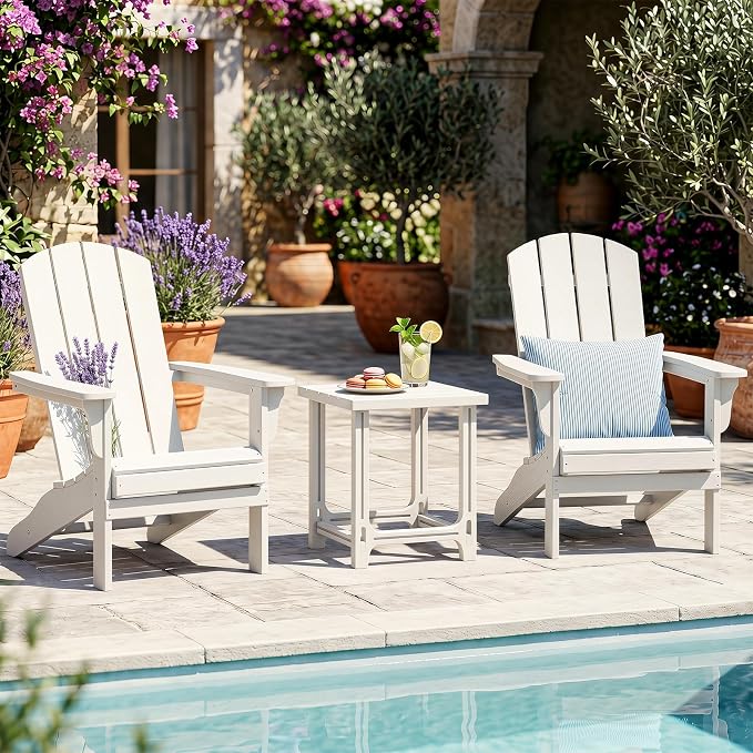 Tangkula Outdoor Adirondack Side Table, 18" Heavy Duty HDPE Patio End Table with Slatted Surface, 0-Screw Assembly, Easy Maintenance, Small Outdoor Side Table for Porch, Pool, Garden, Deck (White,1)