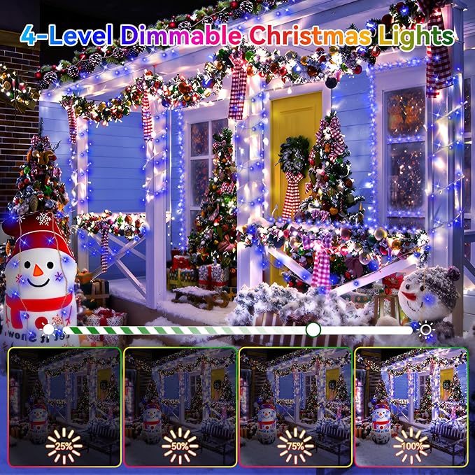 Christmas Lights Outdoor, 125FT 350 LED String Lights 8 Modes and Timer Memory Function Twinkle Fairy Lights Waterproof Plug in for Xmas Tree Wedding Party Holiday Decor(Blue)