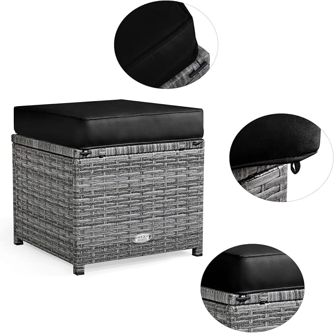 Tangkula 7 Pieces Patio Furniture Set, Outdoor Sectional Rattan Sofa Set with Cushions, All Weather Wicker Conversation Couch Set w/Dining Table & Ottomans for Backyard Garden Poolside (Black)