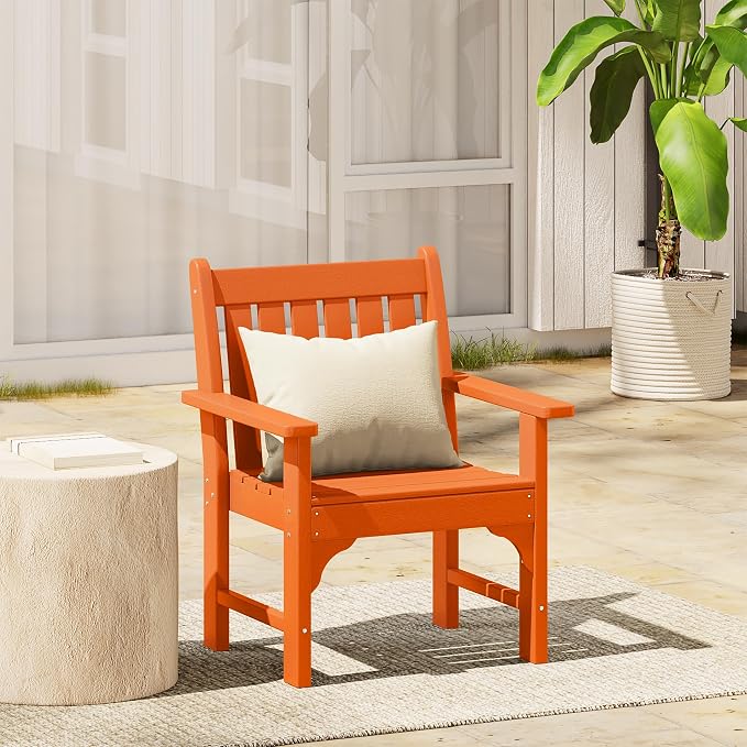 Costaelm Outdoor Dining Arm Chair, Patio HDPE Garden Dining Table Chair, Poly Lumber Waterproof Restaurant Bistro Farmhouse Chairs for Outside Porch Backyard, Orange