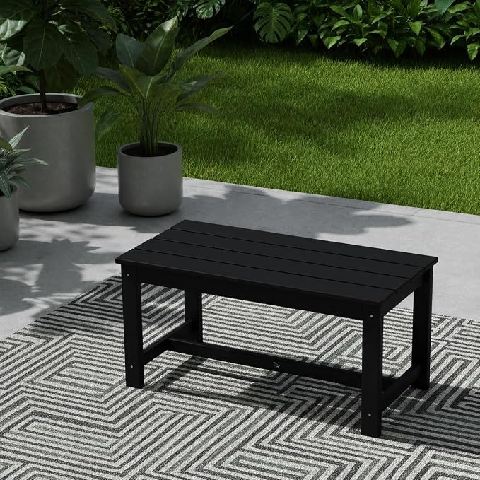 HDPE Patio Coffee Table, All-Weather Outdoor Coffee Table for Lawn, Garden, Porch, Balcony, Deck, Black