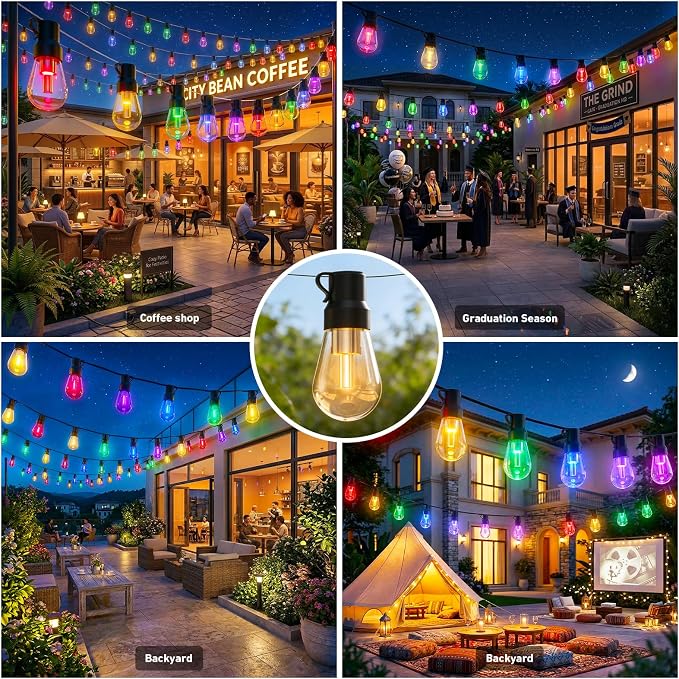 LETIANPAI 400FT RGB+IC Outdoor String Lights, IP67 Waterproof LED Color Changing Clear Bulb String Lights with App & Remote Control, Shatterproof Hanging Patio Lights for Backyard Garden Party