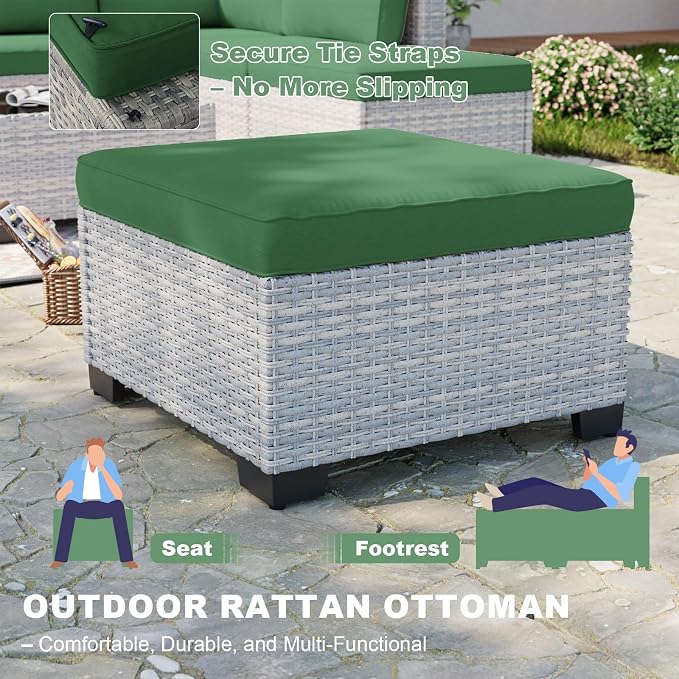 12-Piece Patio Furniture Set, Outdoor Patio Furniture with Swivel Chairs Set, Ottomans, Modular Patio Sofa, Dual-Strand Wicker Rattan, Rust-Resistant Frame, Dark Green