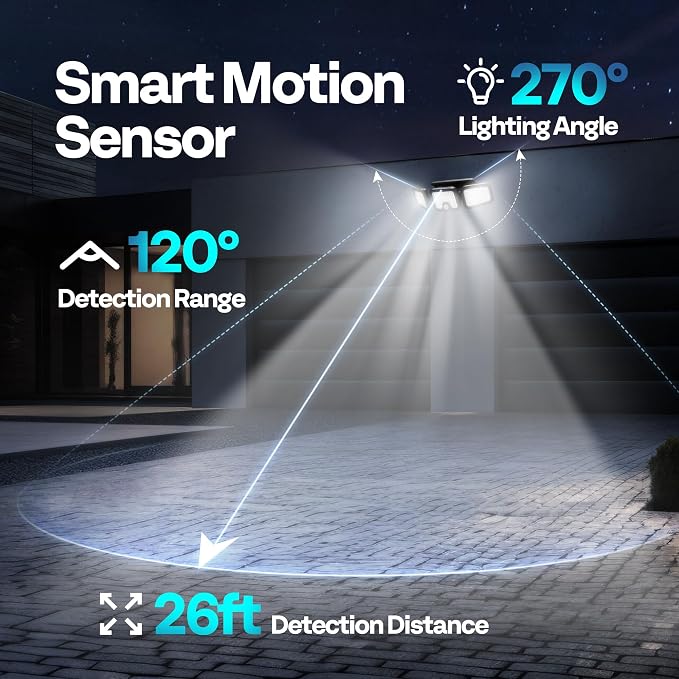 VIVOHOME Solar Flood Lights Outdoor, 256 LED Motion Sensor Lights | 2500LM, 3 Adjustable Heads Security Lights, IP65 Waterproof, 270° Wide Lighting Angle Solar Powered Lights for Porch, Yard
