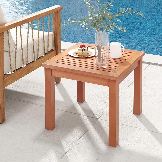 SlickBlue Square Adirondack Side Table 18 Inch Outdoor Eucalyptus Wood Slatted Tabletop