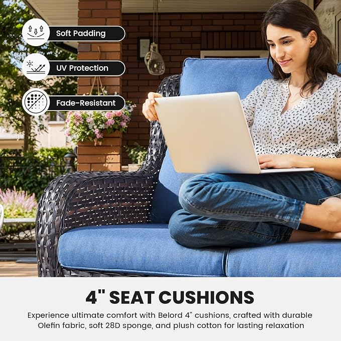 Belord Patio Wicker Furniture 4 Pieces Outdoor Furniture Set Patio Sofa Set with Wicker Chairs and Coffee Table, Paito Conversation Set for Porch Garden Deck Balcony Poolside