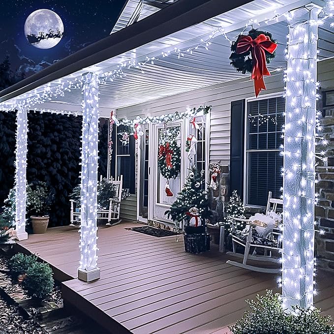 JMEXSUSS 91.5ft Connectable 250 LED White Christmas Lights Indoor Outdoor | Christmas String Lights 8 Modes, Clear Wire Twinkle String Light Plug in for Bedroom Wedding Garden Party Decoration
