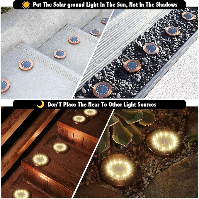 JKIMK Solar Ground Lights Outdoor Waterproof Flat Garden Solar Disk Lights Outdoor Floor Lights 12 LED 4 Pack for Garden Patio Pathway Landscape Driveway Yard Path Decor | Solar Disc Lights 12 Led Driveway Lights Solar Powered 16 Pack for Garden Patio ...