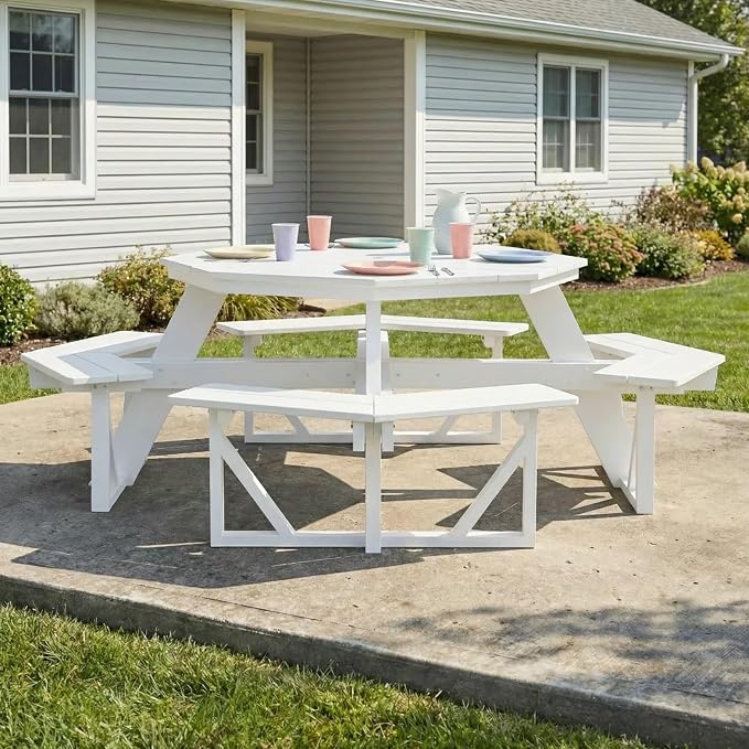 WestinTrends Outdoor 48" HDPE 8-Person Patio Octagon Picnic Table, White