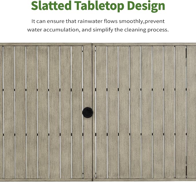 82"×35" Never-Rust Aluminum Outdoor Dining Table – Rectangular Patio Table for 8 Person with Umbrella Hole, Heavy Duty All-Weather for Poolside, Garden, Backyard, Porch, Deck, Gray Oak