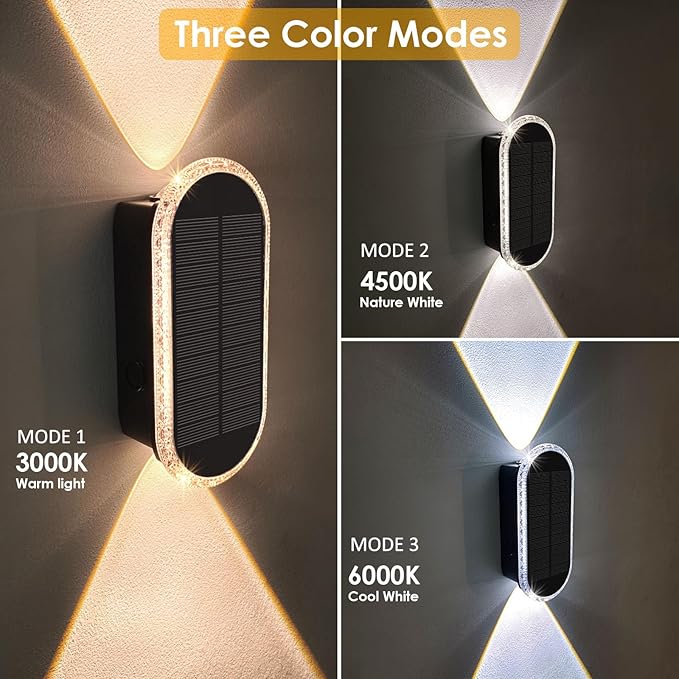 Solar Fence Lights Outdoor - 3000/4000/6000K 3 Modes, IP65 Waterproof Fence Lights Solar Powered, Up & Down Lighting Solar Wall Lights Outdoor for Backyard/Garden/Patio/Garage and Wall decor (8 pack)