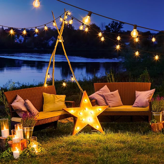 100Ft LED Outdoor String Lights, Dimmable G40 Globe Patio Lights with 50+3 Waterproof Shatterproof Bulbs for Backyard Porch-Brown Cord 1 Pack