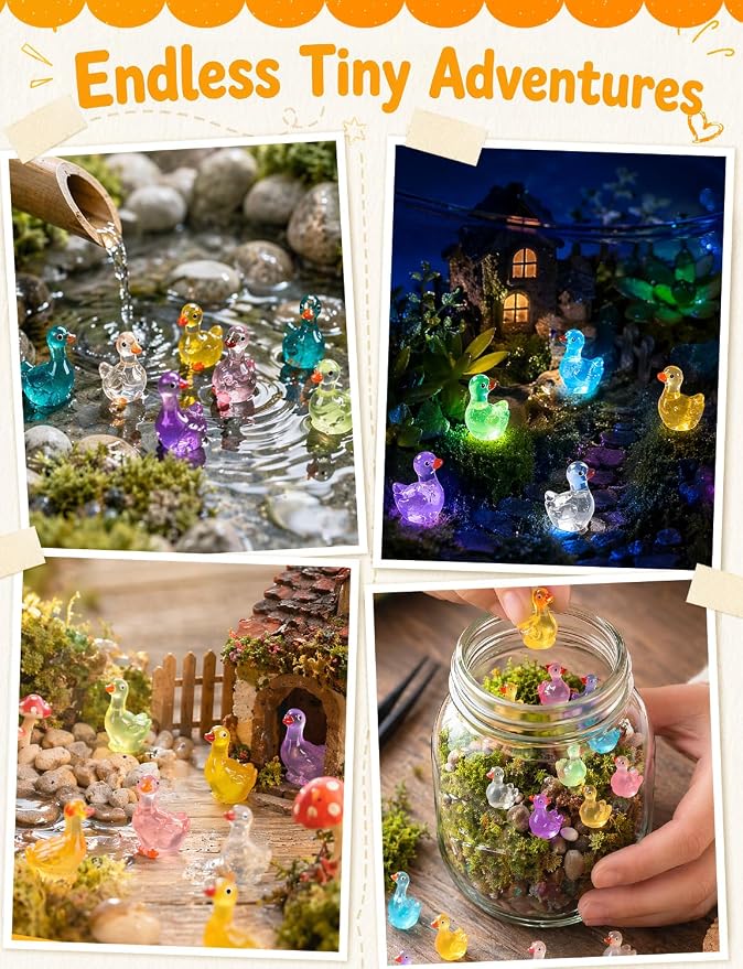 120Pcs Luminous Mini Resin Goose Figurines, 3 Styles | lGow in The Dark Tiny Goose Ornament for Garden, Landscape, Aquarium, Dollhouse, Birthday Party, Room Crafts Decor
