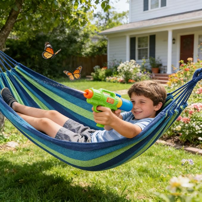 Outdoor Amacas Garden Camping Hammock Portable for Patio Yard Backyard | Cotton Canvas Hammock fabric Portable Carrying Bag stand Porch Para Patios outside 300 Lbs Maximum Weight Capacity Travel ﻿