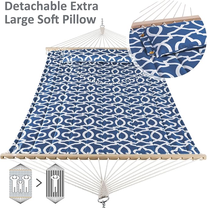 SUNCREAT Two Person Hammock with Stand and Extra Large Pillow, Portable Freestanding Hammock and Stand, Waterproof Storage Bag