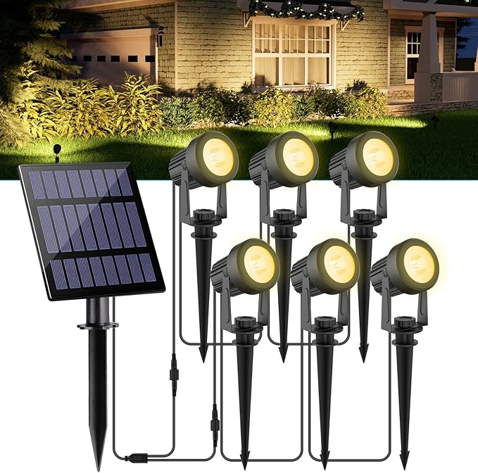 Solar Spot Lights Outdoor, Landscape Spotlights IP65 Waterproof 9.8ft Cable, Dusk to Dawn Solar Uplights for Tree Garden Yard Driveway Porch Walkway Pool (6-in-1, 3000K Warm White)