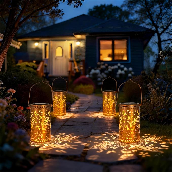 DIBIEECN Birthday Gifts for Women Mom Grandma Wife, Solar Lanterns Outdoor Waterproof, Metal Hanging Lights Garden Decor, LED Decorative Lantern for Patio Porch Backyard, Fairy, 1 Pack