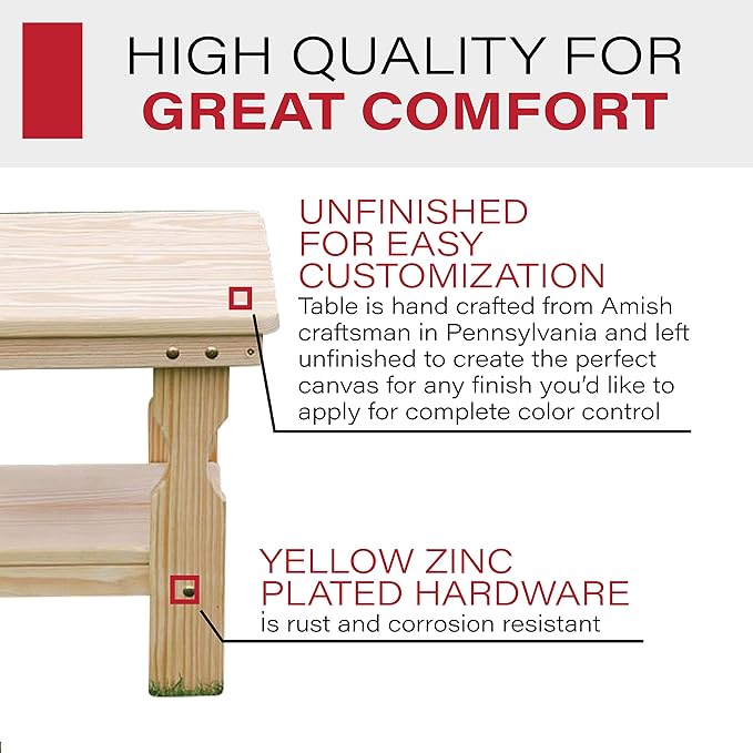 Amish Casual Heavy Duty Outdoor Unfinished End Table - Quality Crafted in The USA from Treated Pine by Amish Artisans
