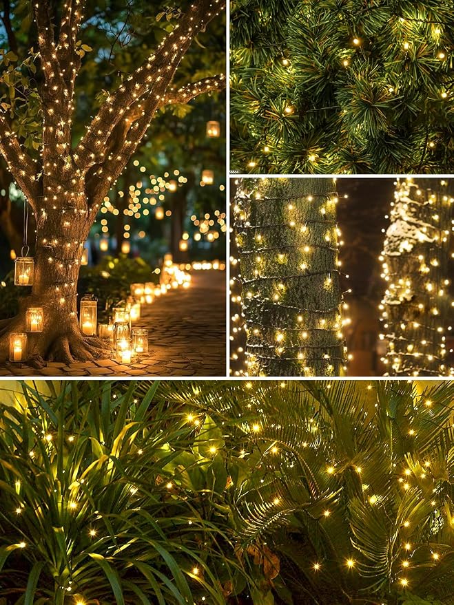 Solar String Lights Outdoor 6 Pack 600 LED Solar Christmas Light Warm White | 8 Lighting Modes, Memory Function, Auto On/Off, 198FT Waterproof Twinkle Lights for Outside Garden Yard Party Xmas Tree Decor