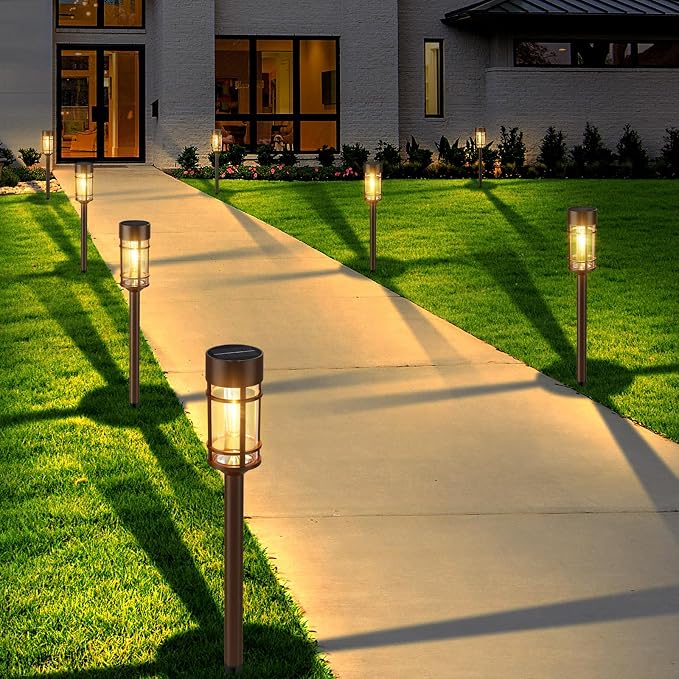 Mancra 8 Pack Solar Outdoor Lights, Bright Up to 12 Hrs Solar Lights for Outside, Waterproof Solar Garden Lights for Patio, Yard and Landscape, Brown