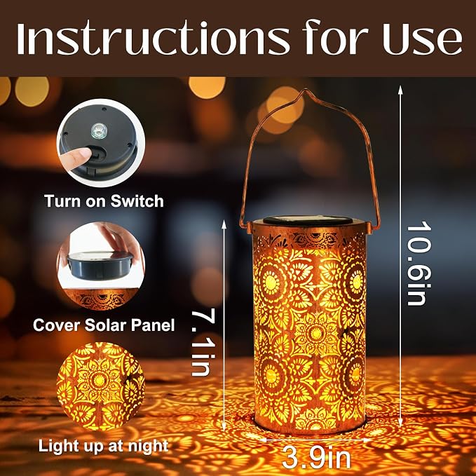 DIBIEECN Birthday Gifts for Women Mom Grandma Wife, Solar Lanterns Outdoor Waterproof, Metal Hanging Lights Garden Decor, LED Decorative Lantern for Patio Porch Backyard, Sunflower, 2 Pack