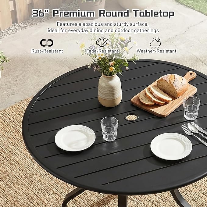 5 Piece Outdoor Patio Dining Set, 36’’ Round Dining Table with Umbrella Hole & 4pcsPatio Swivel Rocking Chairs, Outdoor Furniture Dining Set for Patio, Balcony, Lawn, Garden, Backyard