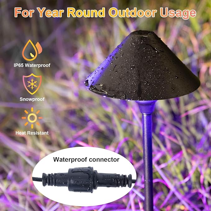 6 Pack Low Voltage Pathway Lights with Remote Timer, Low Voltage Landscape Lighting Warm White + RGB Modes, Outdoor LED Landscape Path Lights for Yard Lawn Backyard Walkway ETL Listed Transformer