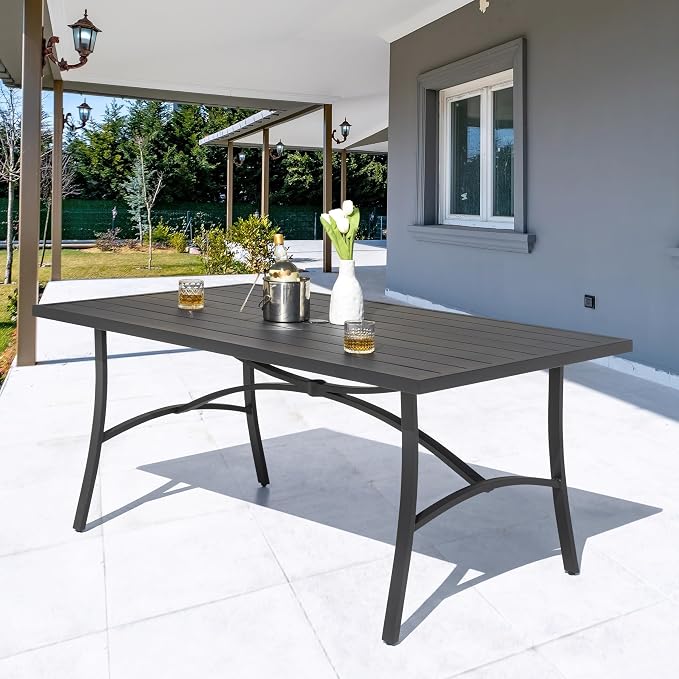 NUU GARDEN 63" x 36" Patio Table for 6 People, Outdoor Patio Dining Table with 1.60" Umbrella Hole, Aluminum Tabletop and Sturdy Frame Perfect for Lawn Backyard Garden, Black
