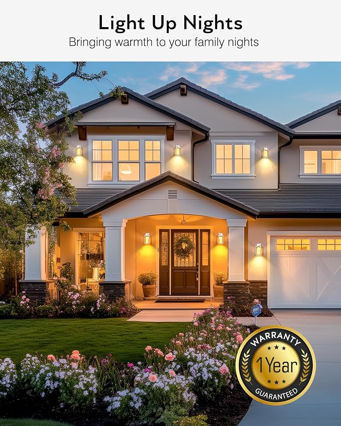 VIANIS White Outdoor Garage Lights Wall Mount, 2 Pack Dusk to Dawn Outdoor Coach Lights for House with Integrated 10W LED Light Source Crystal Bubble Glass, Modern Exterior Porch Light Wall Sconce