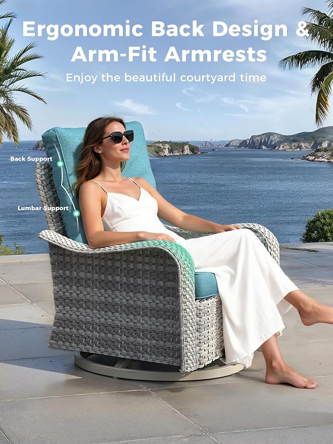 15 Piece Outdoor Wicker Sectional Sofa Set with Swivel Chairs, 12-Seats Conversation Set with 4" Thickened Cushions & Coffee Table, All-Weather PE Rattan for Garden, Backyard, Porch, Turquoise