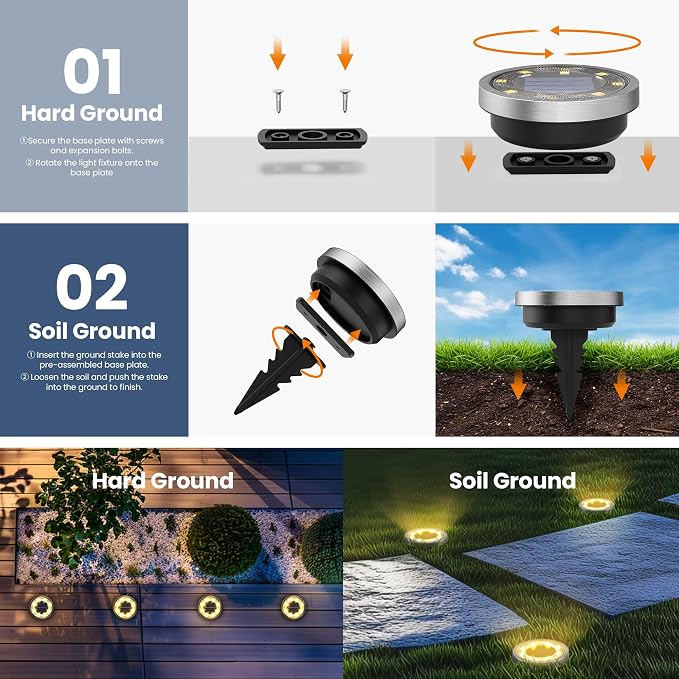 SOLPEX 16 Pack Solar Ground Lights Outdoor, Backyard Decor Warm White | IP65 Waterproof Stainless Steel Landscape Lighting for Walkway, Driveway, Pathway, Garden, Patio