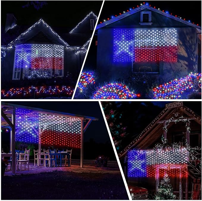 Leisure world Texas Flag Lights 384 Super Bright LED Lighted Texas Flags, Waterproof Net Lights Decoration for 250th Anniversary, Independence Day (July 4th), Memorial Day, Christmas & Holiday Party