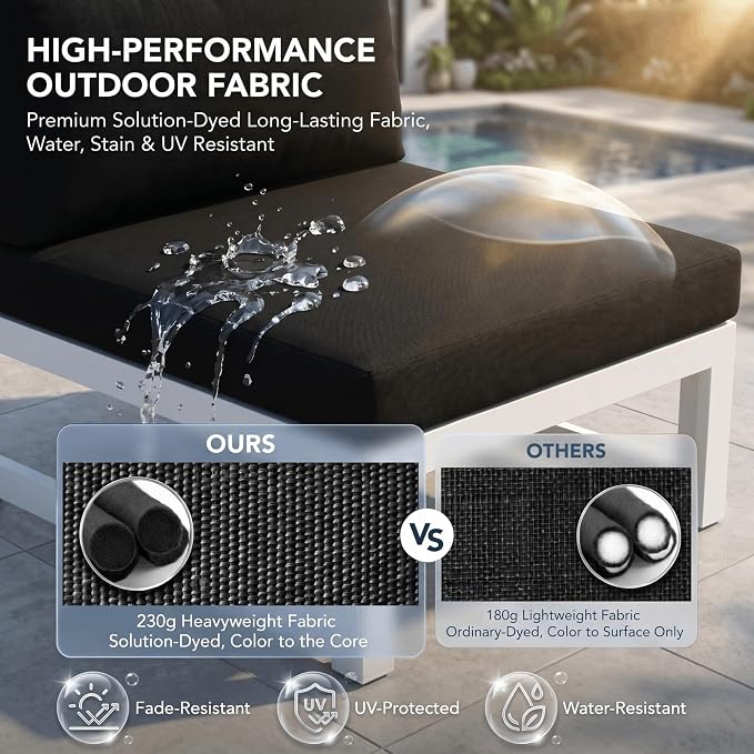 NICESOUL L Shaped Large Modern Aluminum Outdoor Patio Furniture Set, 29" Wide Deep Sitting, Rust Fade Resistant Modular Sectional Sofa, 500 lbs Sturdy Comfy Conversation Set for Backyard Lawn, Black