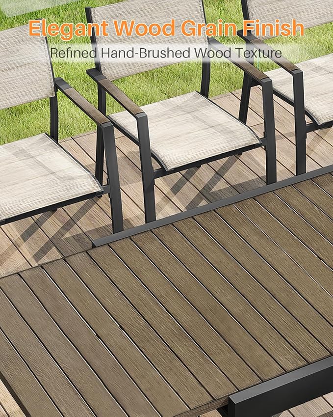Extendable Outdoor Dining Table for 4-6 Person, Rust-Free Aluminum Expandable Patio Dining Table, 32"-65" Adjustable Square/Rectangle Extendable Patio Table for Garden, Lawn, Deck, Limed Oak