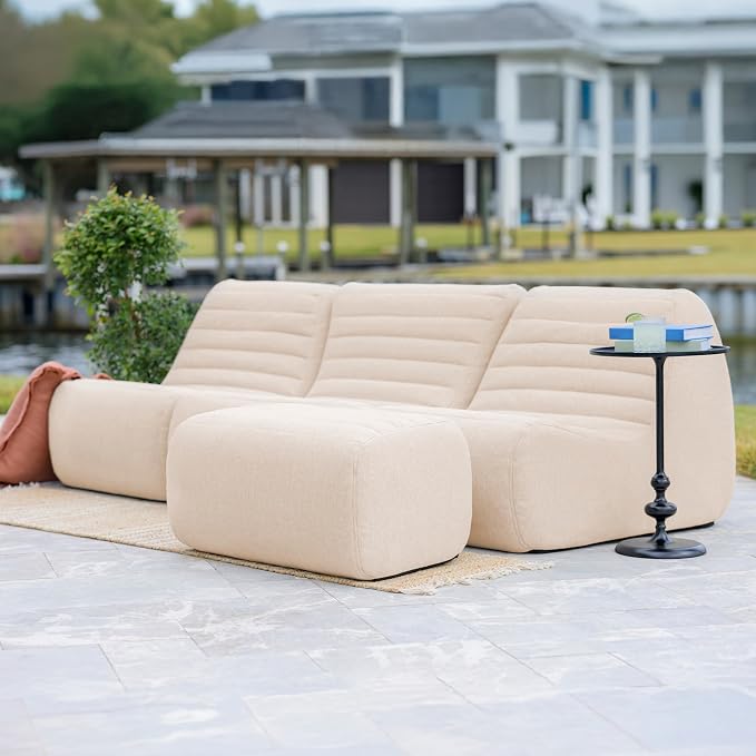 Big Joe Solvana Outdoor Sectional, 4 Piece Patio Furniture Set, Performance Linen Weather-Resistant Fabric Sofa, Sunlit Cream