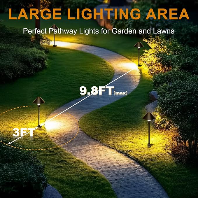 Low Voltage Pathway Lights with Transformer, 4H/6H/8H Cycle Timer | Plug and Play, Non-hardwired, Waterproof Low Voltage Landscape Lighting for Flower Bed Backyard Walkway Driveway, Set of 4