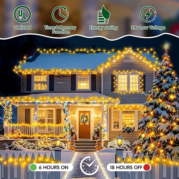 Christmas Lights Outdoor, 403FT 1000 LED String Lights 8 Modes and Timer Memory Function Twinkle Fairy Lights IP44 Waterproof Plug in for Xmas Tree Wedding Party Holiday Decor(Warm White)