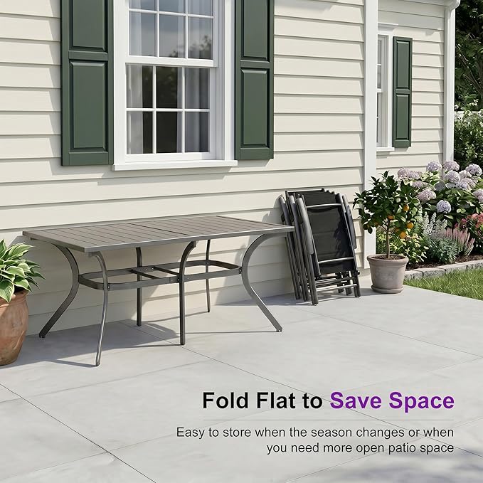PURPLE LEAF Outdoor Dining Set for 8 Folding Patio Dining Set with Aluminum Rectangular Table and Padded Chairs All Weather Dining Table Sets for Garden Backyard Poolside, Black
