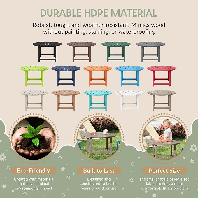 WestinTrends Malibu Kids Outdoor Patio Furniture HDPE 38" Wide Round Dining Table, Weathered Wood