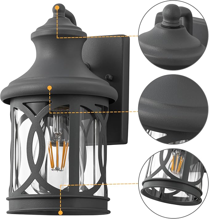 2-Pack Outdoor Wall Lights, Porch Lights, Waterproof Outdoor Wall Sconce, Exterior Light Fixture Grey Finish with Clear Glass Shade for Garage Patio Front Door Balcony, 12in.