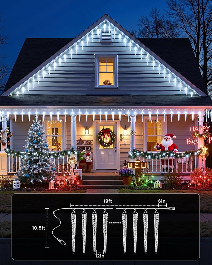 Brightown Christmas Meteor Shower Icicle Lights Outdoor, 2 Pack Total 40ft with 40 Large Tube 960 LED Dropping Effect, Waterproof Decorations for House Eave Roofline, Cool White