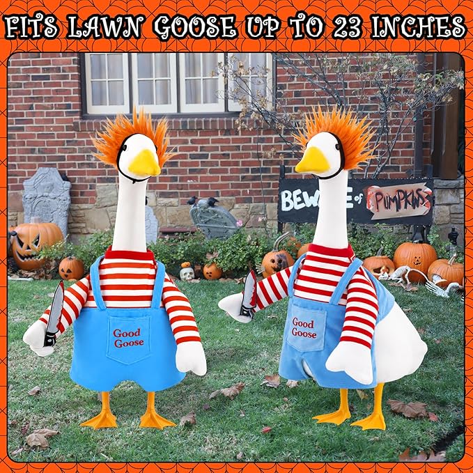 Halloween Goose Outfit Scary Porch Goose Costumes for Outdoor Decor | for 23''H Plastic/Cement Statues, Halloween Geese Jumpsuit Overalls Clothes Lawn Patio Yard Decorations