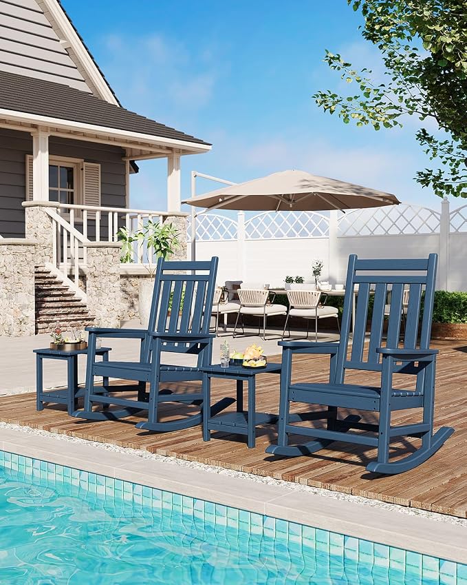 GarveeLife Adirondack Outdoor Side Table 18 x 15 in, HDPE 2-Tier Patio Side Tables for Outside, All-Weather End Table for Patio Pool Deck Indoor Backyard, Navy Blue
