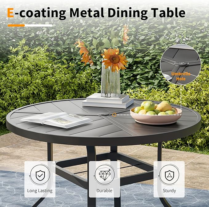 UDPATIO 5 Piece Outdoor Patio Table and Chairs Set with 39" Round Table & 4 Outdoor Swivel Rocker Patio Chairs All Weather Textilene, Patio Table with Chairs, Outdoor Patio Dining Set for Backyard