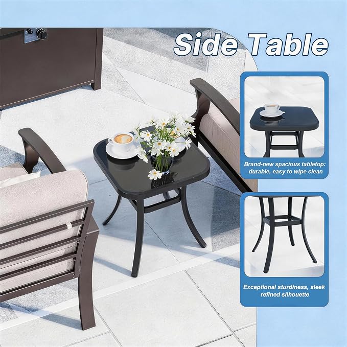 Kurapika Aluminum Patio Furniture Set 7-Seat Modern Metal Outdoor Conversation Sets w/Swivel Rocking Chairs Patio Sectional Sofa w/5.1 Inch Cushion, Navy Blue