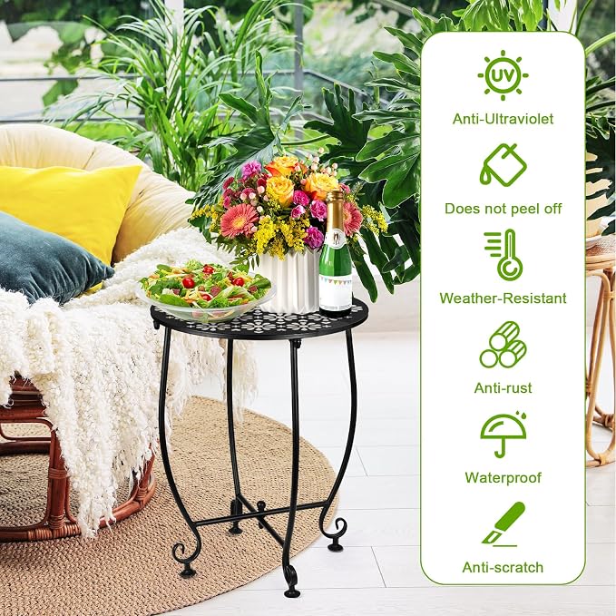 2 Pack 14 Inch Outdoor Side Tables for Patio, Weather Resistant Round Coffee Table,Plant Stand,Small Round Outdoor End Table for Patio,Yard Porch Balcony Garden