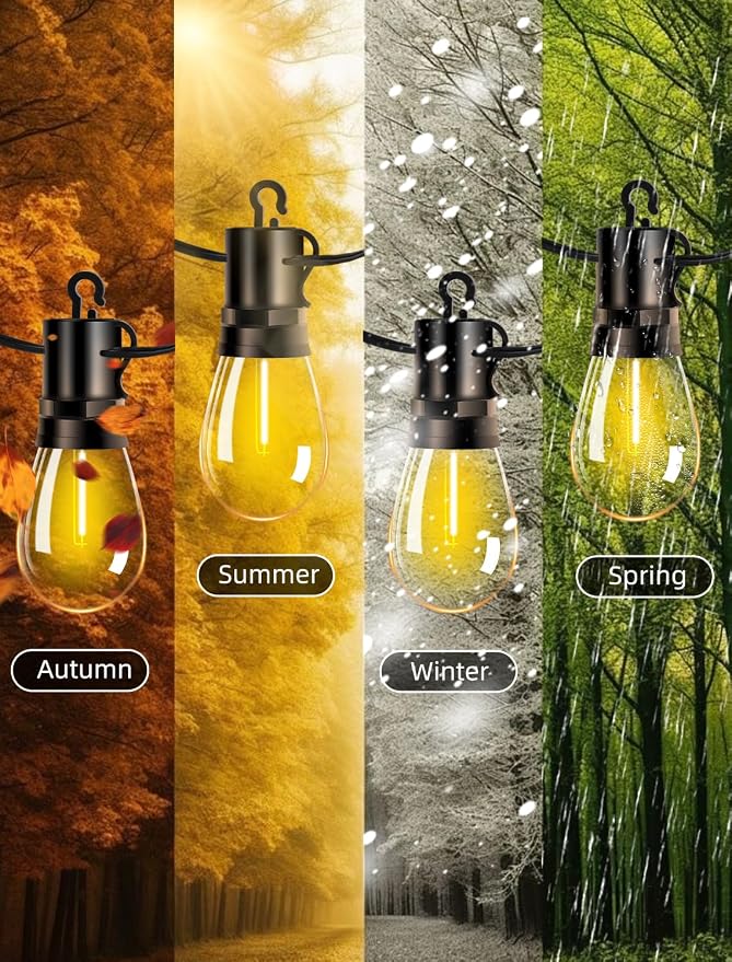 Outdoor Patio String Lights: S14 Shatterproof Bulb Outside Waterproof Light - 100FT 30M Remote Dimmable Connectable Hanging Outdoor Electric Lighting - Garden Backyard Yard Gazebo Porch Party